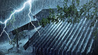 Strong Stormy Night to Sleep Instantly | Torrential Rain on a Tin Roof & Powerful Thunder Sounds