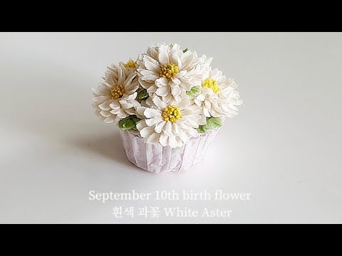플라워케이크/ 흰색 과꽃 /9월 탄생화 /white  Aster/ flower piping technique