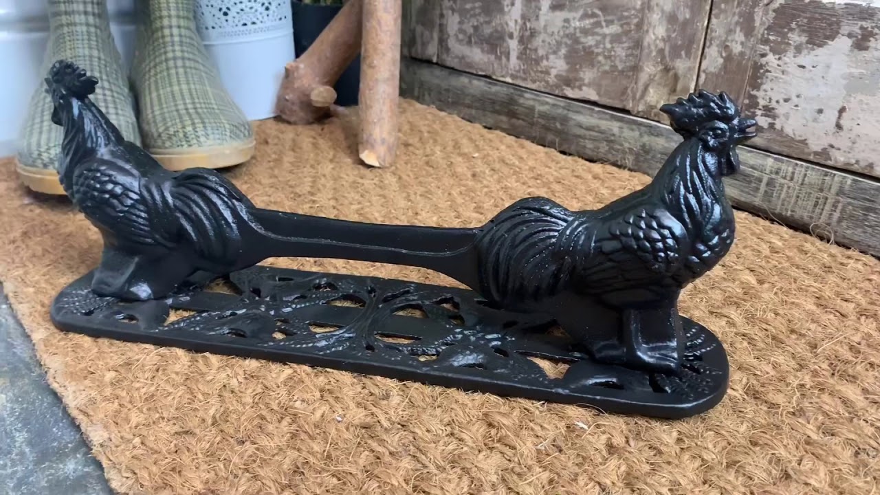 “Ernwood Estate” Cast Iron Rooster Boot Scraper - YouTube