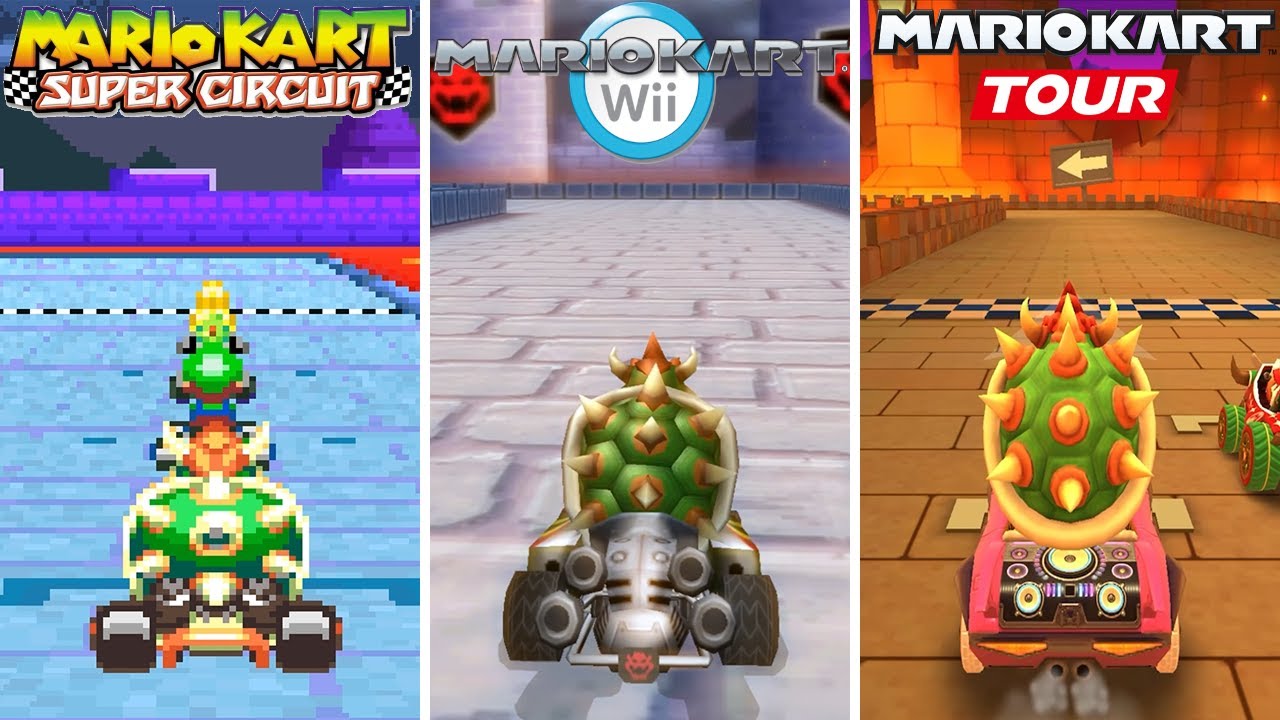 Evolution of GBA Bowser's Castle 3 in Mario Kart Games (2001-2022)