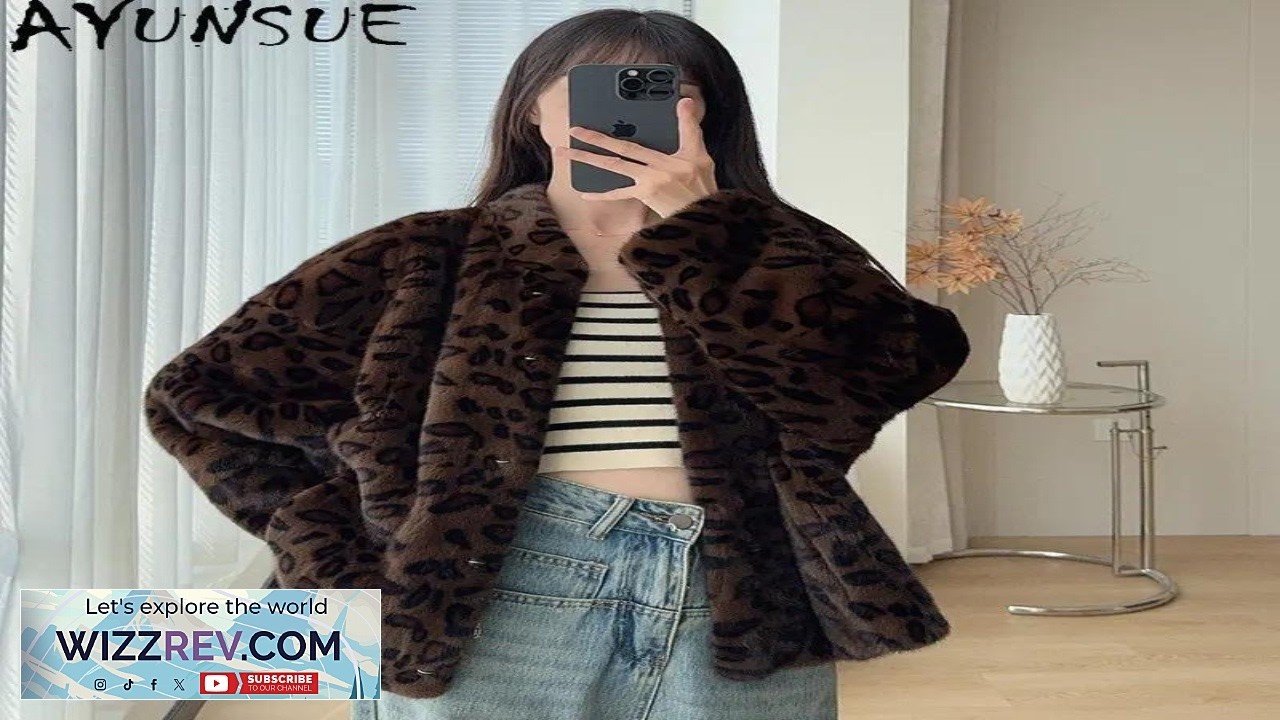 AYUNSUE Whole Mink Fur Coat Woman Leopard Print Fur Jacket Long Sleeve
