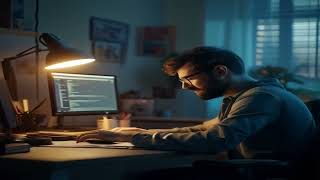 Cinematic vertical shot of a developer at desk, soft lighting, smooth camera motion, 16:9 screenshot 4