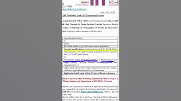 IIT BHU advertisement for JRF position. #iitbhu #miningengineer #jrf2025
