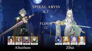 Alhaitham || Zibai | Spiral Abyss 6.7 | Floor 12 | Genshin Impact