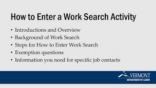 WEBINAR: How to Enter Work Search Activity