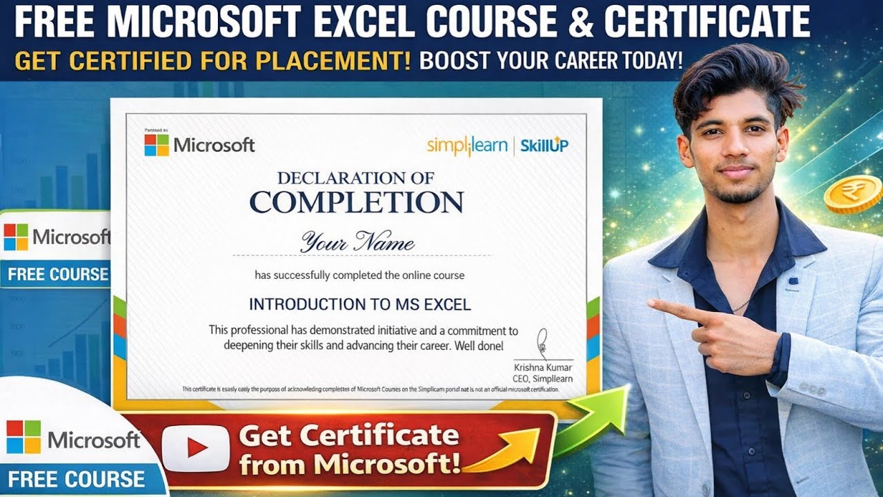🔥100% Free | Microsoft #excel Course with Certificate 2026 | Get #job ...