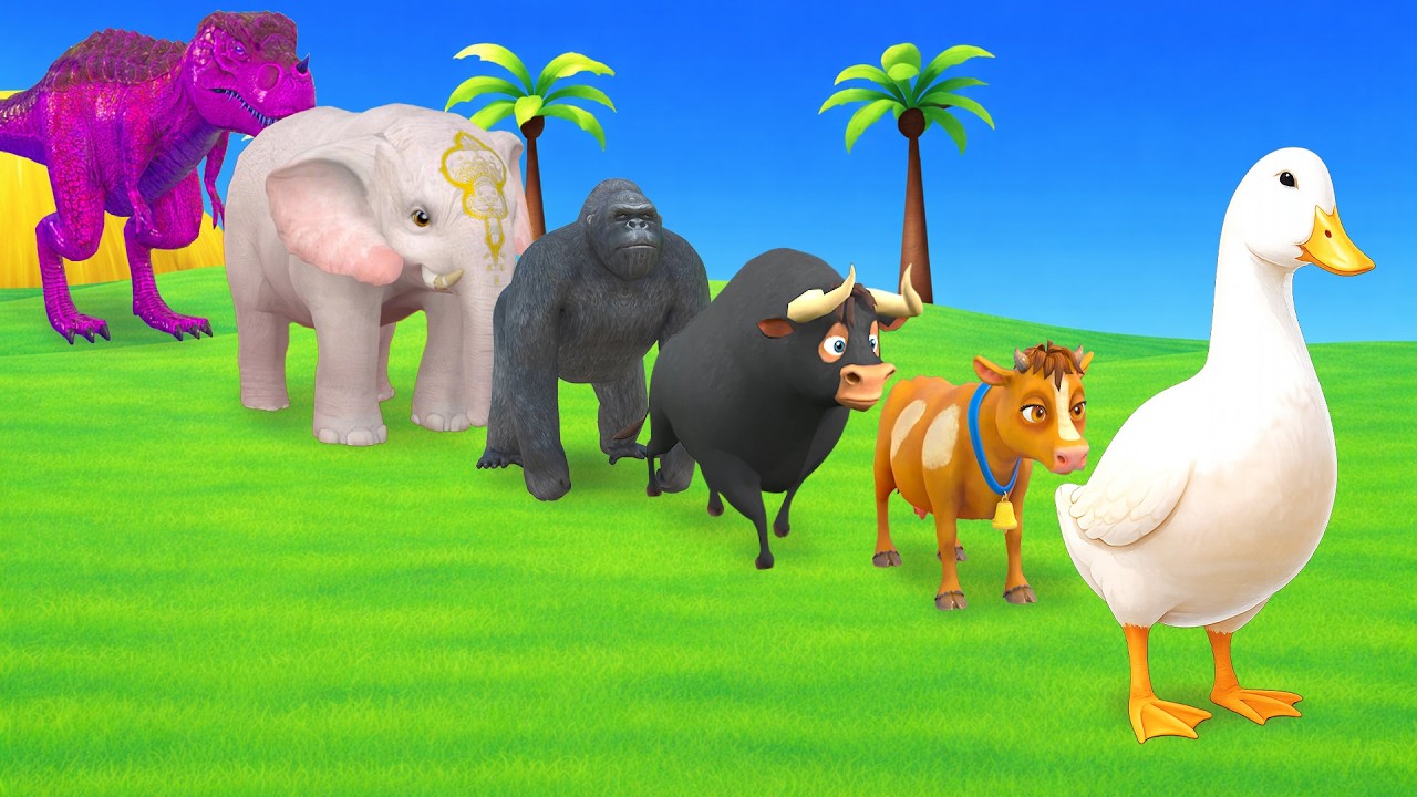 Long Slide Game With Cow Elephant Gorilla Hippopotamus Tiger 3d Animal Game Funny 3d Animals