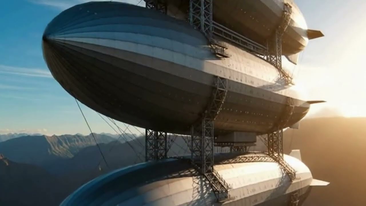 Realistic Steampunk Airship City | 4K Drone View Above the Clouds