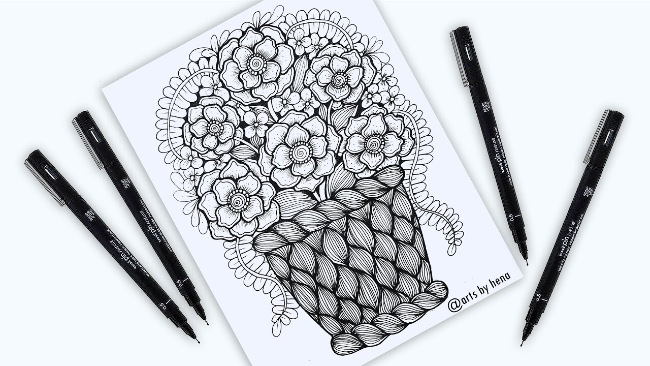 Zentangle Flower pot |How To Draw Zentangle Art For Beginners