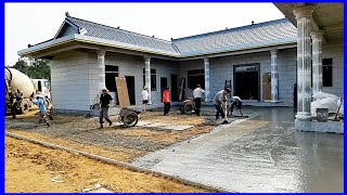 Skilled workers build new chinese style house and large garden