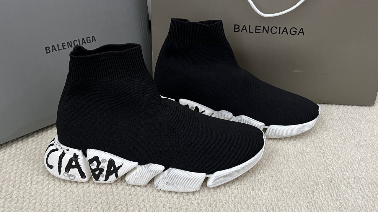 Balenciaga Speed 2 0 Graffiti recycled knit sneaker black Review from Supkicks