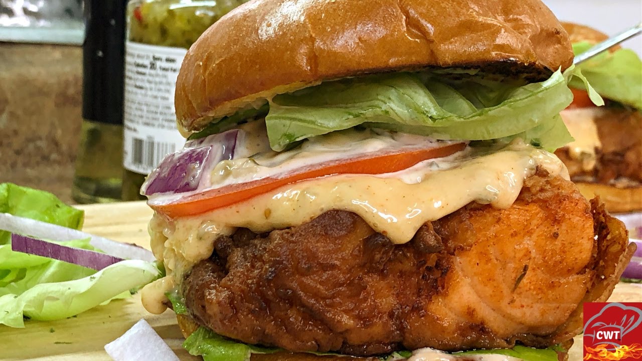 Fried Salmon Burger Recipe Fish Recipe YouTube