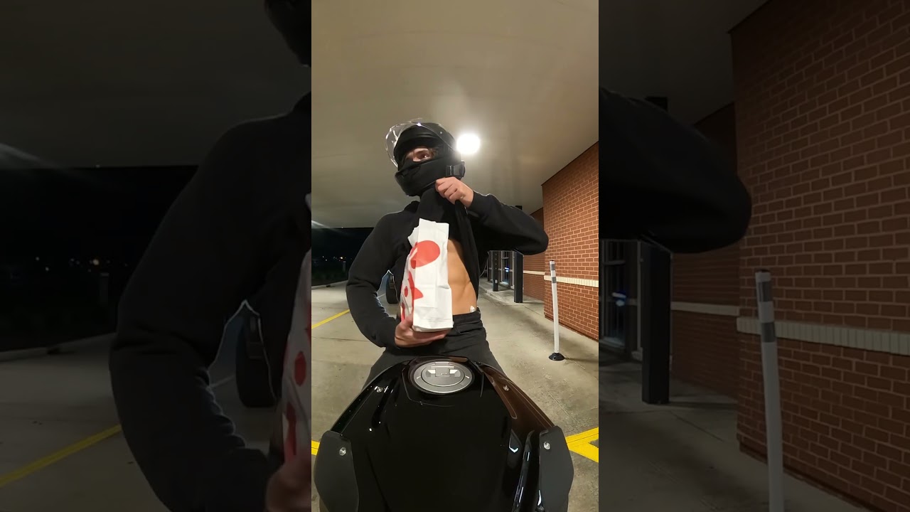 Going through a drive through on a motorcycle