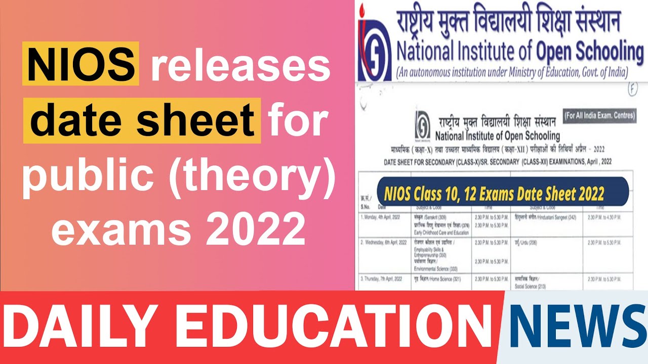 NIOS releases date sheet for public (theory) exams 2022.