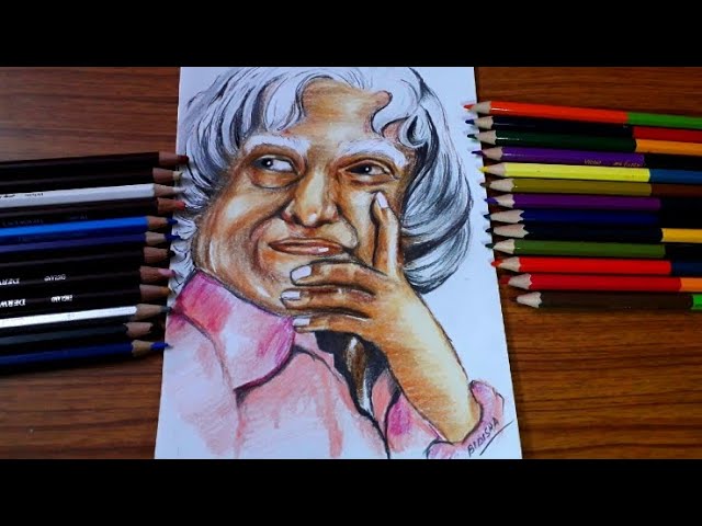 Artistic depiction of apj abdul kalam with rockets in the background on  Craiyon
