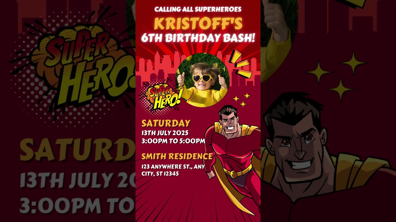 SUPERHERO VIDEO INVITATION, SUPERHERO PARTY, SUPERHERO EVITE, SUPERHERO BIRTHDAY PARTY FOR BOYS