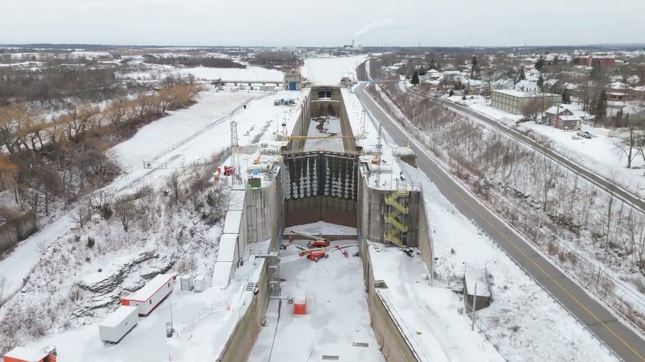 Welland Canal Empty at Locks 6 & 7 - Aerial drone view