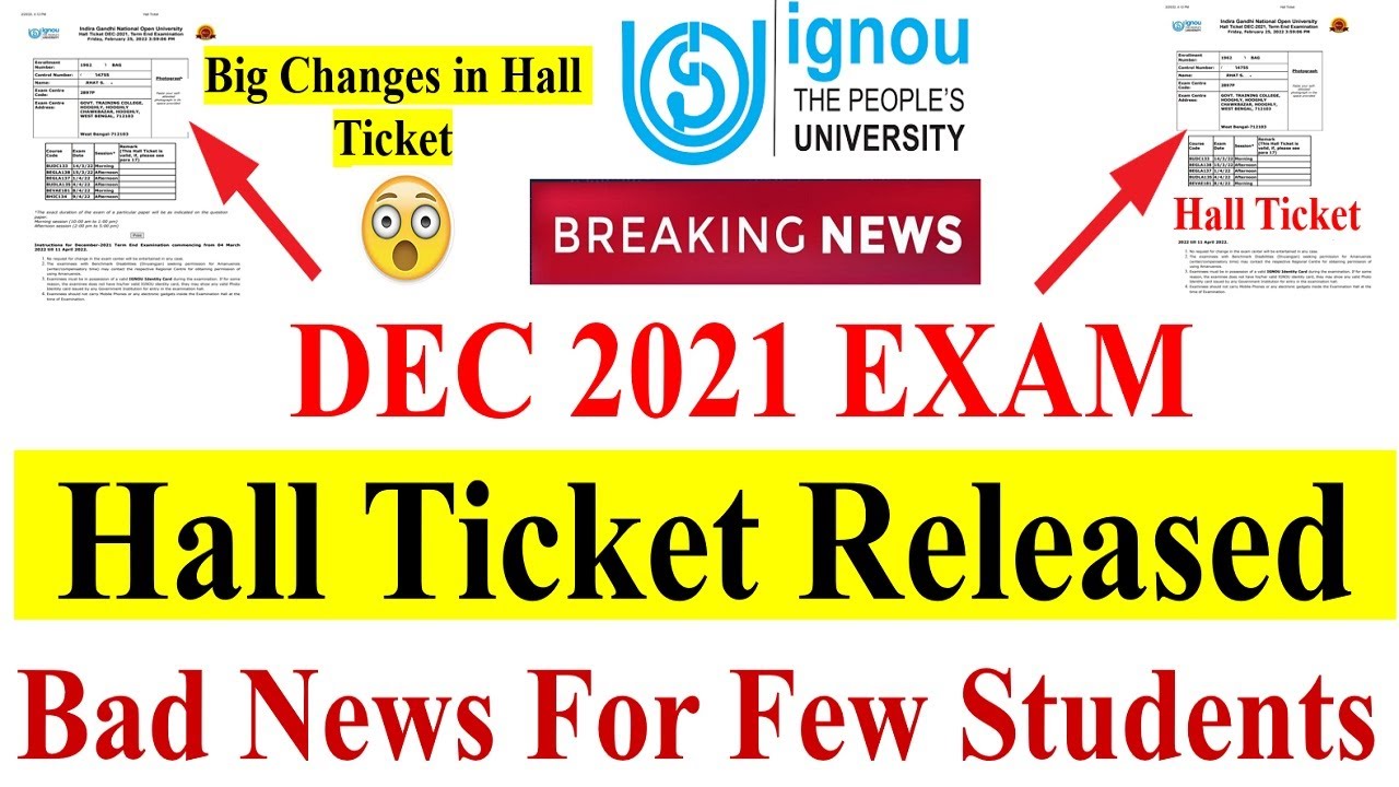 IGNOU Dec 2021 Exam Hall Ticket Released || Big Changes in Hall Ticket || Bad News For Few Students