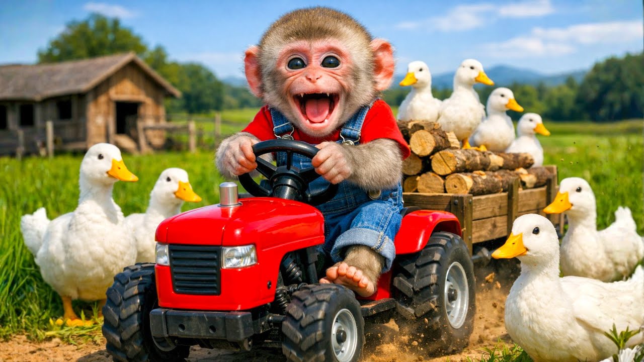 Monkey NaNa Rescues Ducks Trapped in Mud Flood | Monkey Farm Work | Kuki Monkey Farm