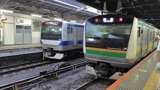 E233系3000番台コツE-02編成が当駅止まりの列車として回送幕で上野駅15番線に到着するシーン(540M)2026.06.25
