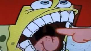 Spongebob bites Patrick's finger