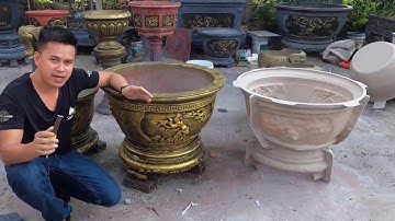 Khuôn chậu tròn 80cm nhựa Composite có lòng trong hoa văn nổi   Khuôn chậu Sơn Cương