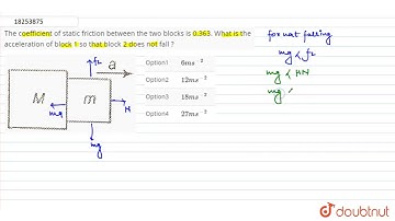 The coefficient of static friction between the two blocks is 0.363. What is the acceleration o