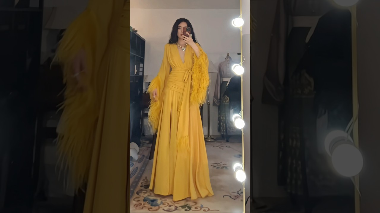 Bronx & Banco Geisha Ostrich Feather Embellished Gown 