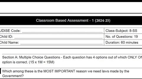 Ap 8th Class Fa-1 💯💯💯imp  Social🥳Question Paper (2024-25) | 8th Class fa1 ( CBA_1)   Social Paper