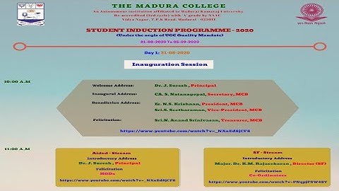 Student Induction Programme - 2020 - Day 1 - Inaugural Session