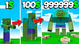 ПРОКАЧАЛ ЗОМБИ ОТ 1$ ДО 1000000$ В МАЙНКРАФТ! ЕНОТИК ЭВОЛЮЦИЯ ЗОМБИ В MINECRAFT