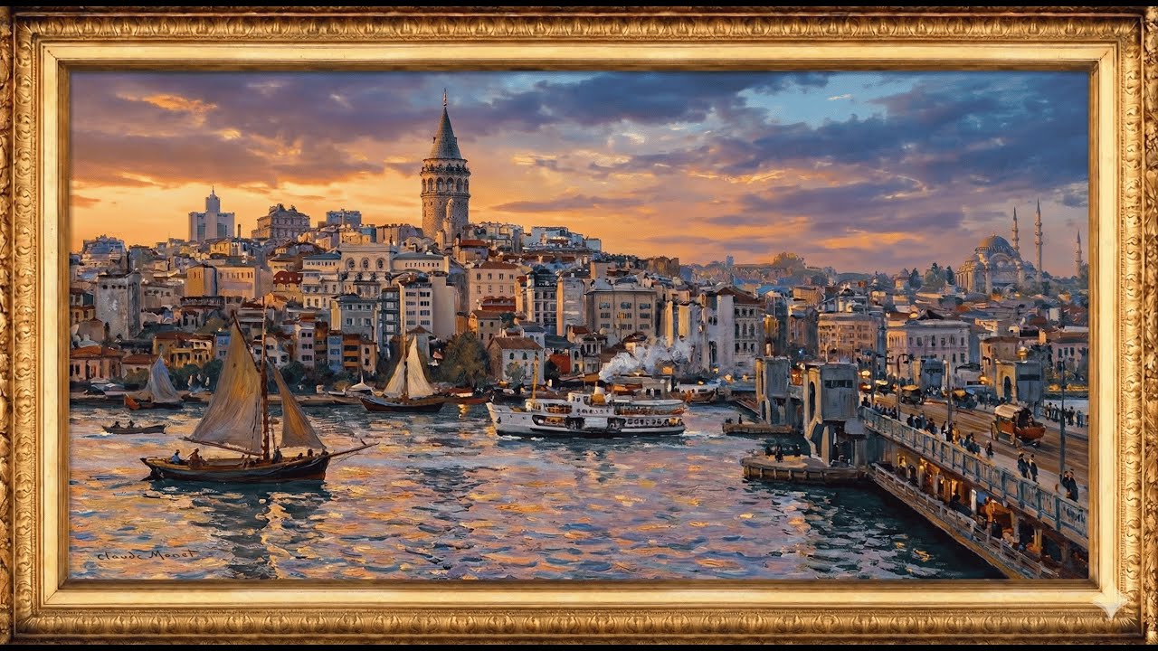 Istanbul Sunset Dreams - Galata Tower & Golden Horn Impressionist Art | 4K TV Wallpaper | Loop Art