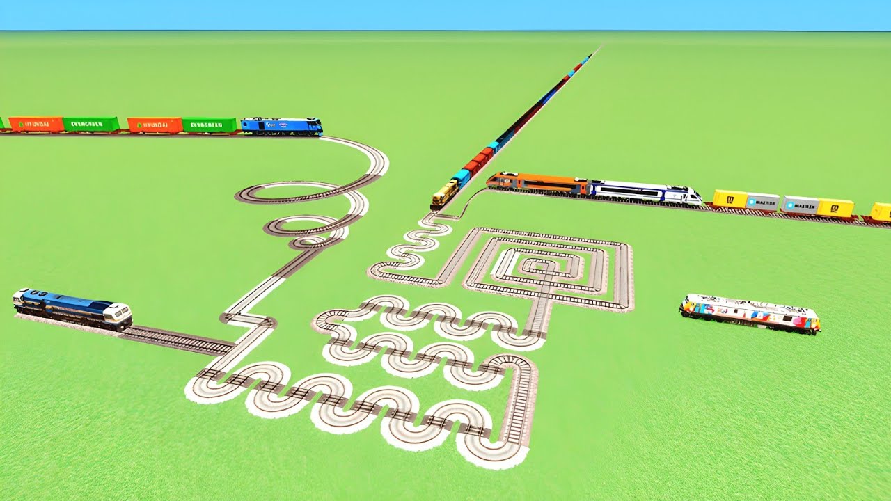 💝NEW TRAIN CROSSING AT SNAKE ZIG ZAG 🐍TRUN CURVE RISKY SLIDE RAILWORK BEANG DRIVE 