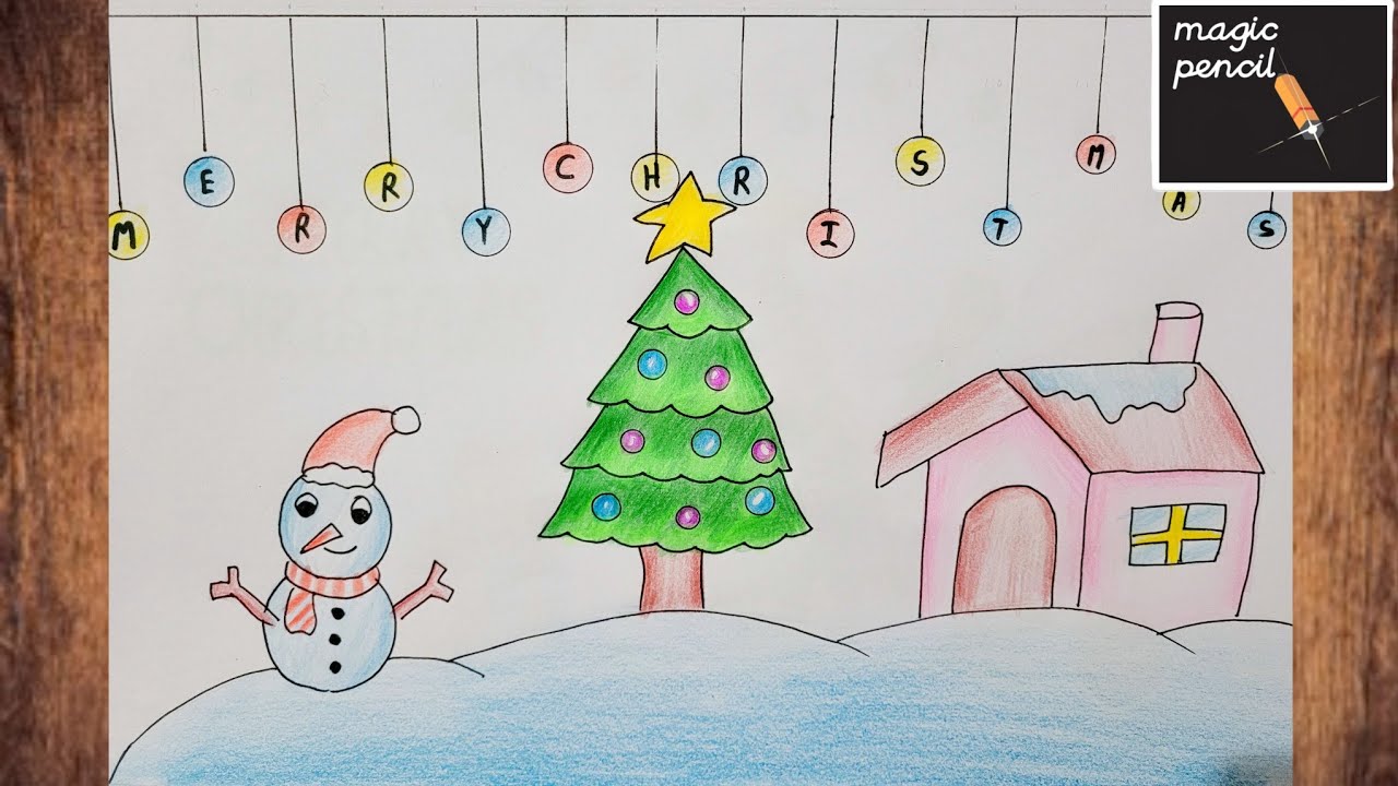 Christmas Drawing easy steps|merry Christmas drawing|Christmas tree