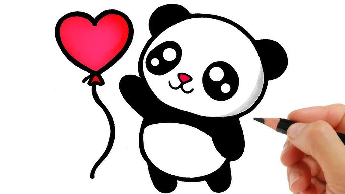 COMO DESENHAR UM PANDA COM UM CORAÇÃO KAWAII 