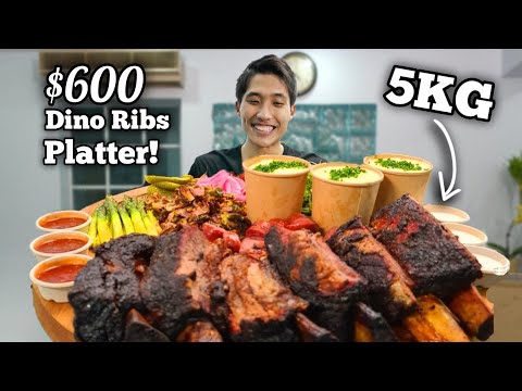 $600 DINO RIB PLATTER CHALLENGE!   Massive 5KG (11LB) BBQ Platter Eaten Solo!   Beef Ribs Mukbang