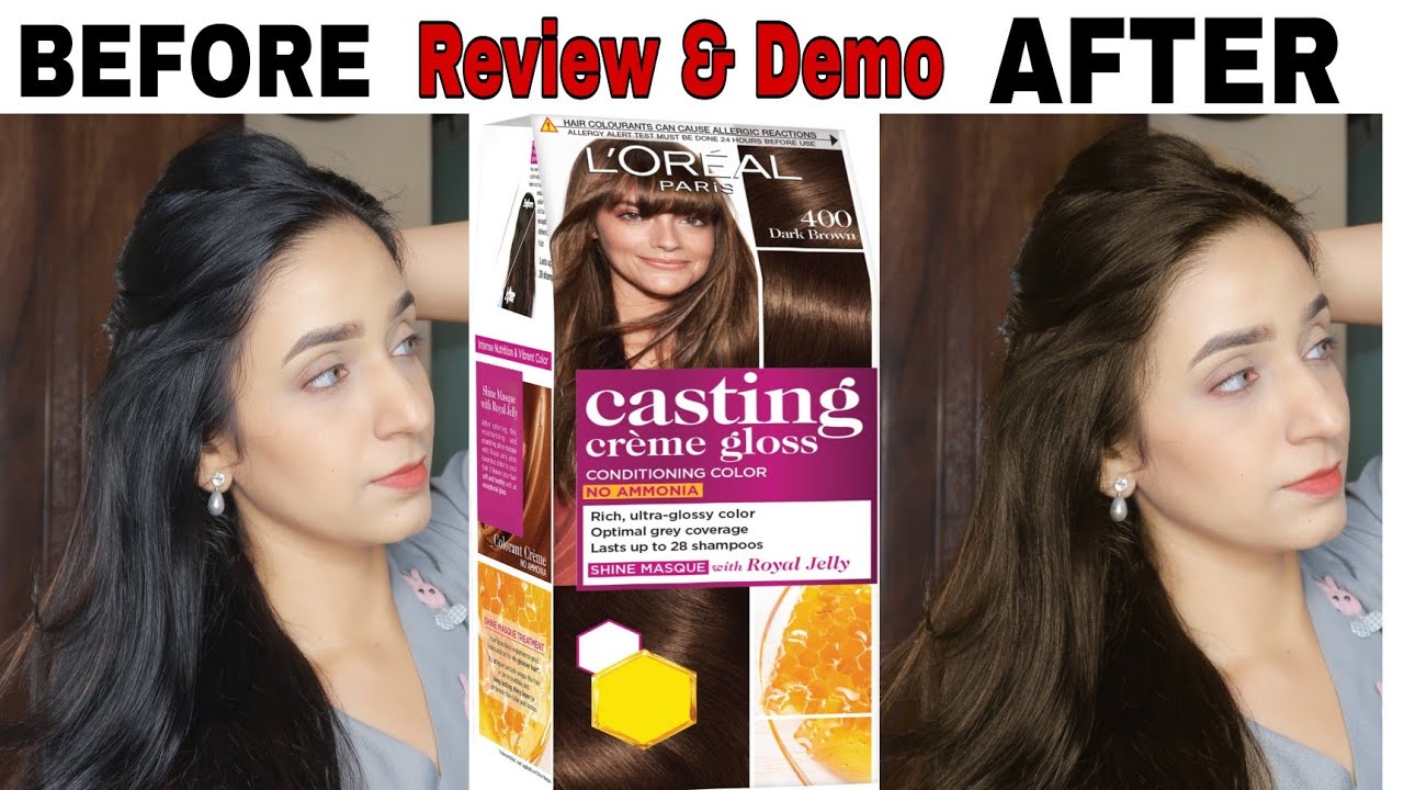Loreal Paris Casting Cream Gloss Hair Colour| No Ammonia | Dark Brown Shade  No 400 | Review & Demo - YouTube
