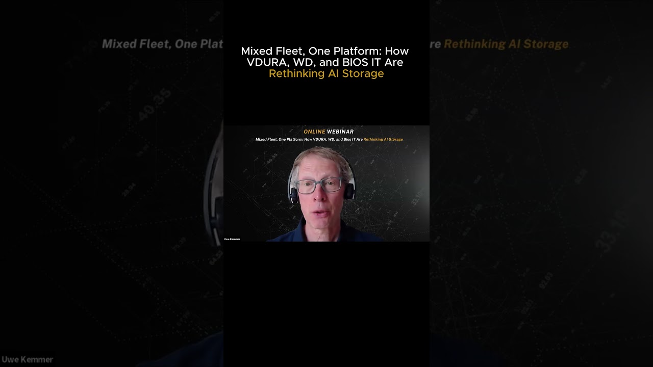 "Use flash where you need speed and use HDD where you need scale."

In this clip from our recent webinar "Mixed Fleet, One Platform: How @VDURAINC,  @WD_Corporation  and BIOS IT Are Rethinking AI Storage", Uwe Kemmer, Director, EMEAI Field Engineering of WD breaks down the economics of pairing NVMe flash with enterprise HDDs, keeping flash close to the GPUs where it earns its cost, and HDDs everywhere it doesn't.


🔗 Learn more about VDURA: https://www.vdura.com/ 
Stay connected:
• LinkedIn: https://www.linkedin.com/company/vdurainc/
• Twitter/X: https://twitter.com/vdurainc
• Instagram: https://www.instagram.com/vdurainc/
• TikTok: https://www.tiktok.com/@vdurainc