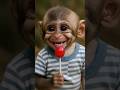 Baby Monkey Tastes a Lollipop... Then Bursts Into Laughter! #shortsfeed 🍓🌽 shorts