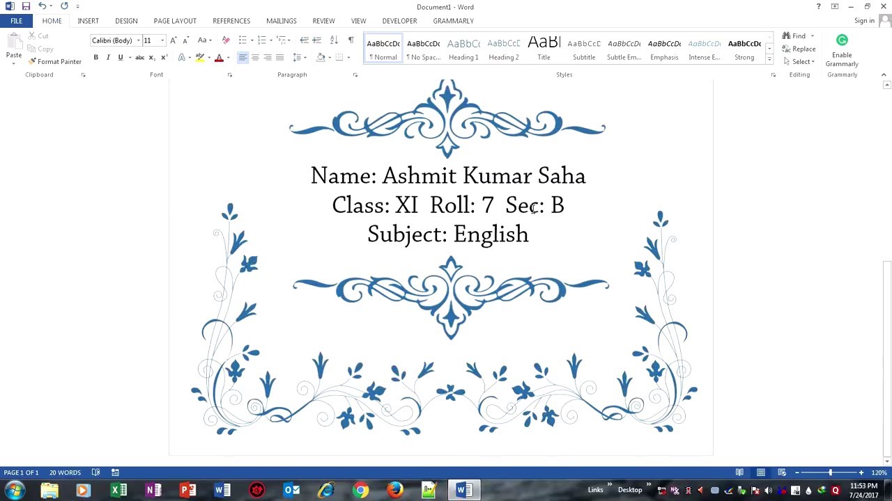 assignment front page in ms word