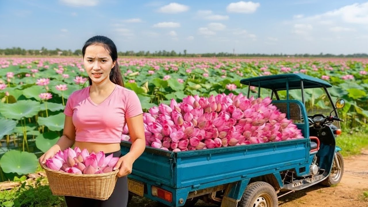 I Harvesting 1000 Wild Lotus Flowers in ONE DAY Use 3-Wheeled Truck Go To Market Sell