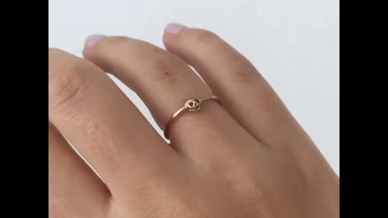 Gold Cat Skull Ring with diamond eyes