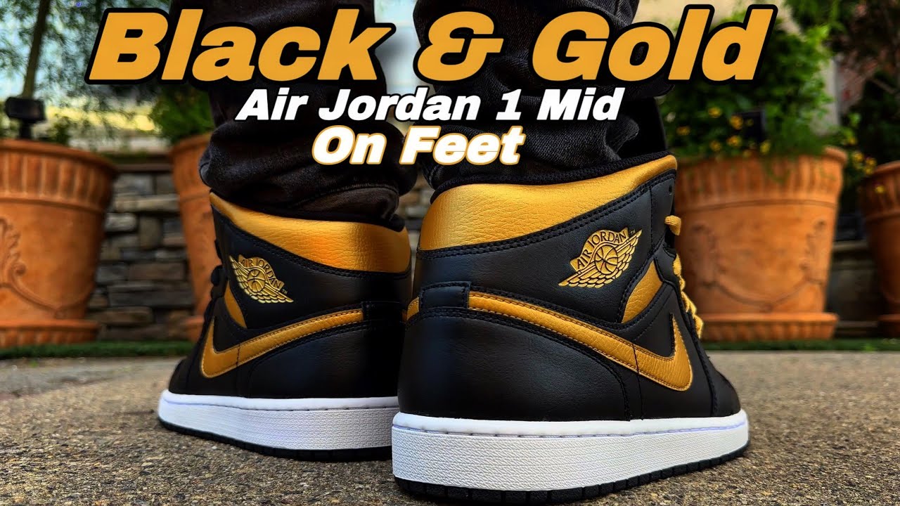 Jordan 1 Mid Black & Gold - On Feet - YouTube
