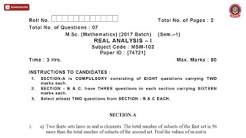 MSC MATHEMATICS 1ST SEM REAL ANALYSIS 1ST DEC 2018 | PTU