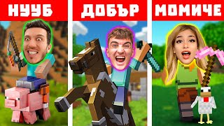 Thumbnail for МАЙНКРАФТ НУУБ vs ДОБЪР vs МОМИЧЕ | ТРОЙНО ОЦЕЛЯВАНЕ!