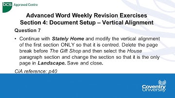 ECDL Coventry University: Advanced Word Weekly Revision Paper Question 7 - Vertical Alignment