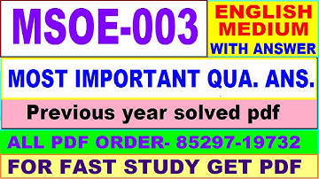msoe 003 important questions with ans / msoe 3 previous year question paper in english/ ma sociology