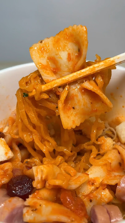rose buldak ramen with farfalle pasta salad #asmr #koreanfood