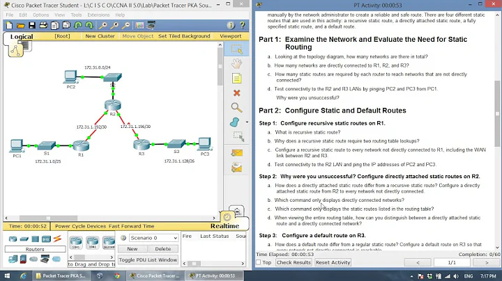 CCNA2 6.2.2.4 Packet Tracer Configuring IPv4 Static and Default Routes
