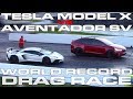 Tesla Model X P100D Ludicrous sets World Record vs Lamborghini Aventador SV Drag Racing 1/4 Mile